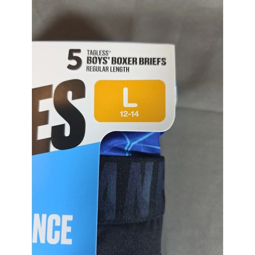 Hanes Underwear Boys Large 12/14 Boxer Briefs Moves Performance Stretch 5 Pairs‎